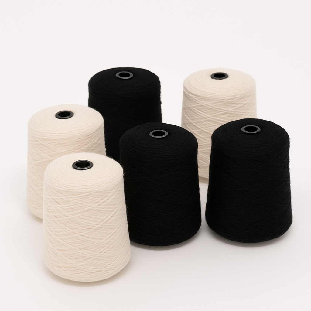 Schwarzes & Weißes Tufting-Garn-Set – 6 Kegel (100% NZ Wolle)
