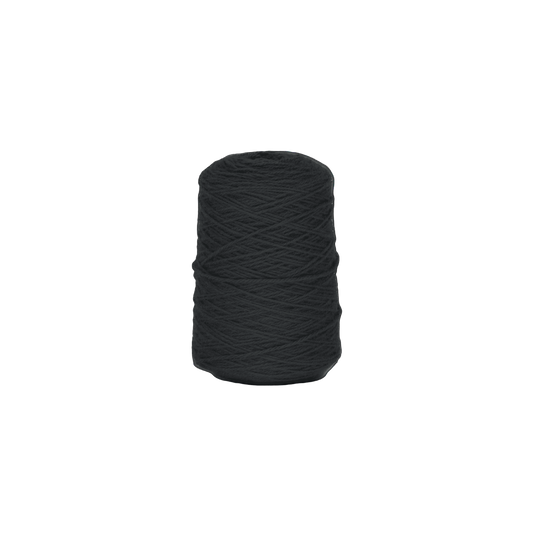 A cone of 100% New Zealand wool yarn in a neutral grey color with a slight touch of blue, displayed against a white background.