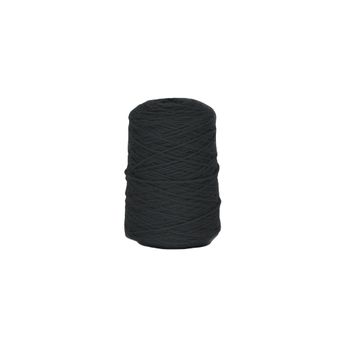 A cone of 100% New Zealand wool yarn in a neutral grey color with a slight touch of blue, displayed against a white background.